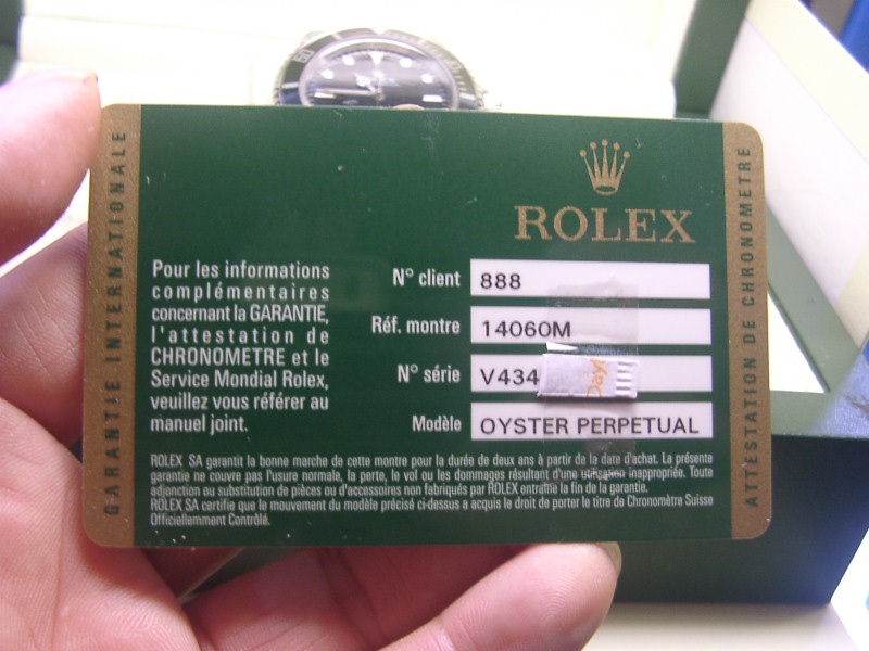 Garanzia on sale card rolex